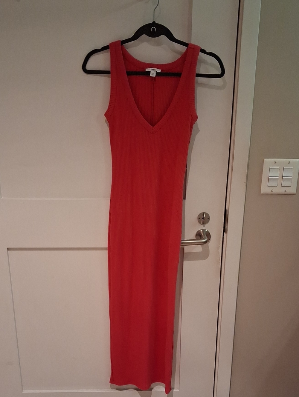 Bar III Ribbed Bodycon Midi Dress Coral Red XS Deep V-Neck Tank